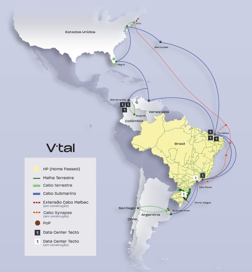 Mapa de Cobertura da Malha de fibra da V.tal